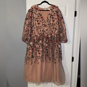 Zara Pink Floral Embroidered Dress